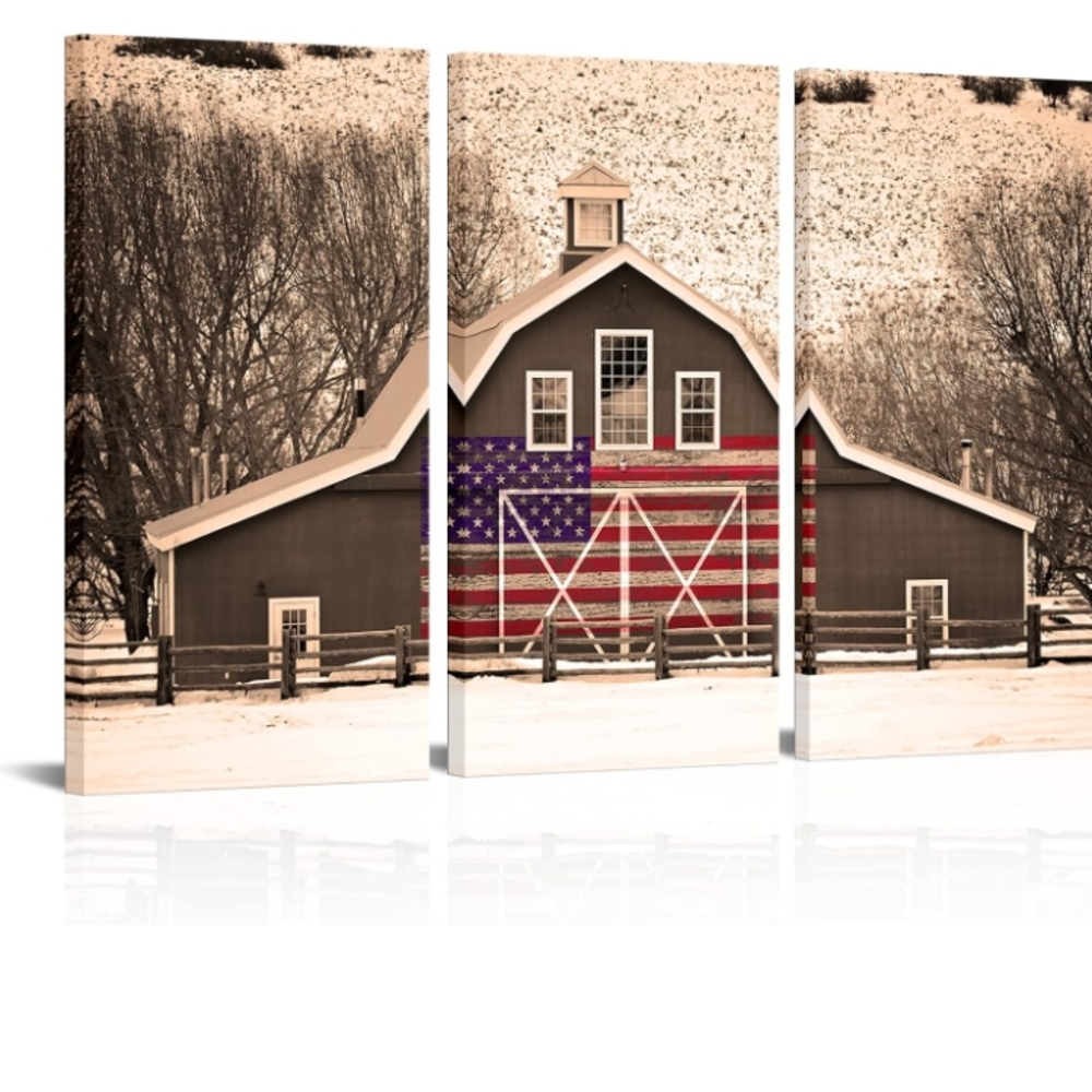 American Flag Barn Canvas Wall Art